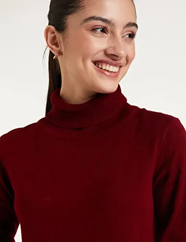 Amazon Brand - Symbol Women's Acrylic High Neck Sweater (SB-AW21SWT-1505_Maron_S_Red, Maroon_S)