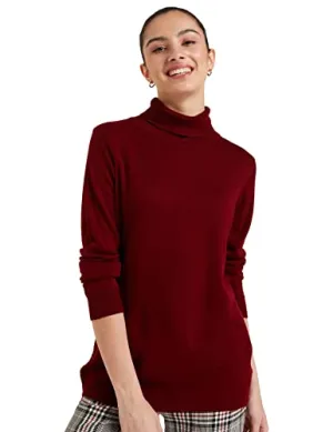 Amazon Brand - Symbol Women's Acrylic High Neck Sweater (SB-AW21SWT-1505_Maron_S_Red, Maroon_S)