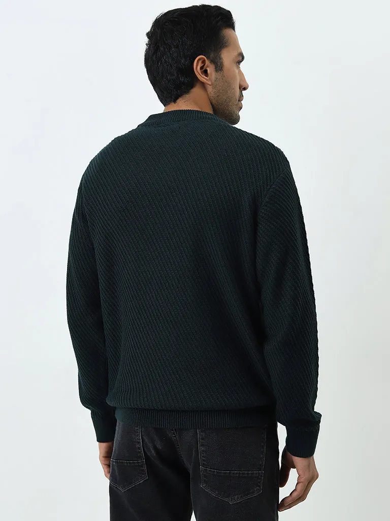 Ascot Dark Green Knitted Relaxed-Fit Cotton Sweater