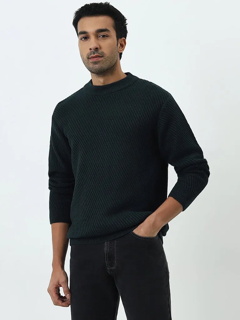 Ascot Dark Green Knitted Relaxed-Fit Cotton Sweater