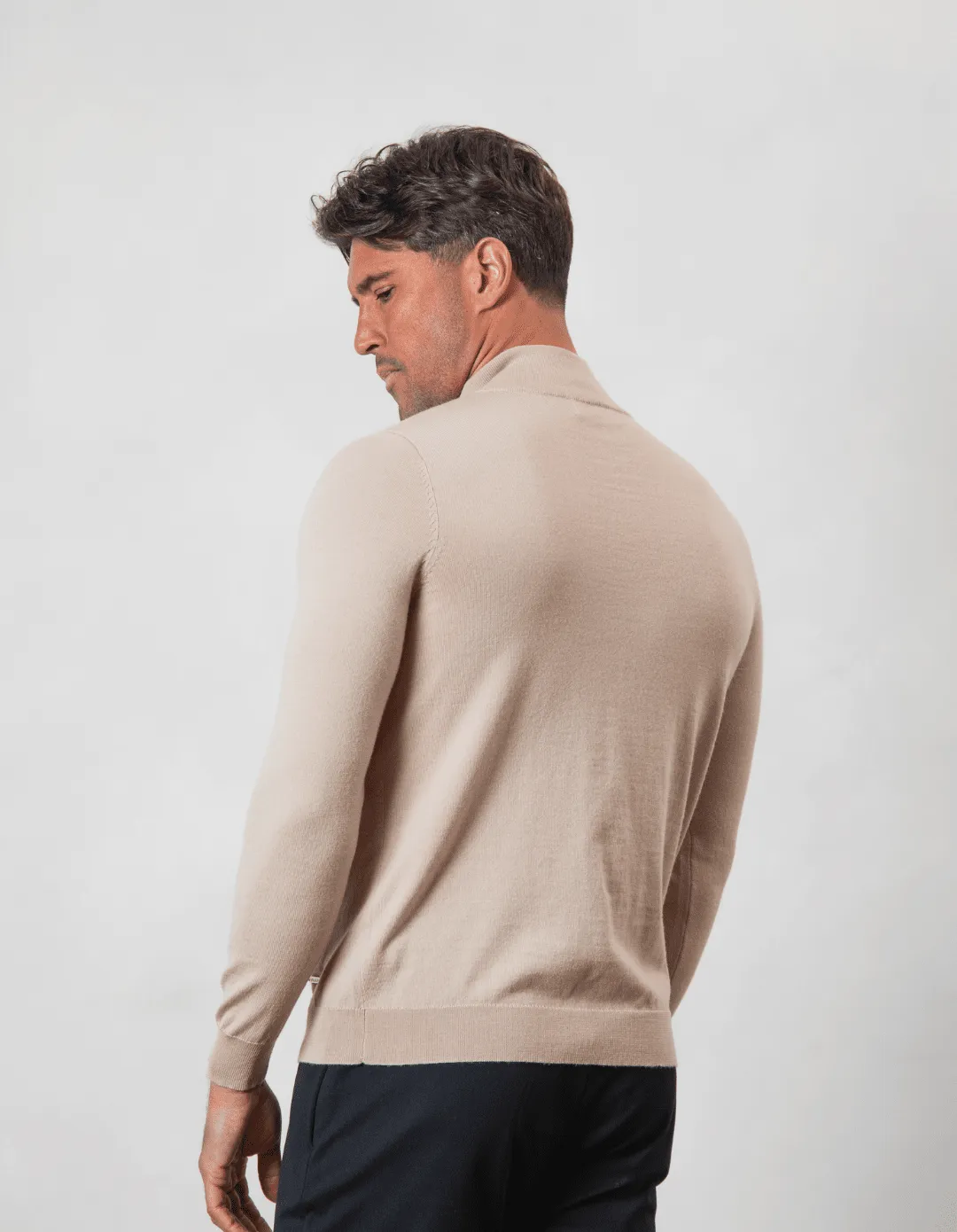 Beige 1/4 Zip Funnel Neck Knit