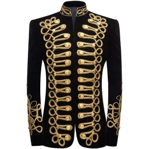 Black Gold Embroidery Velvet Blazer