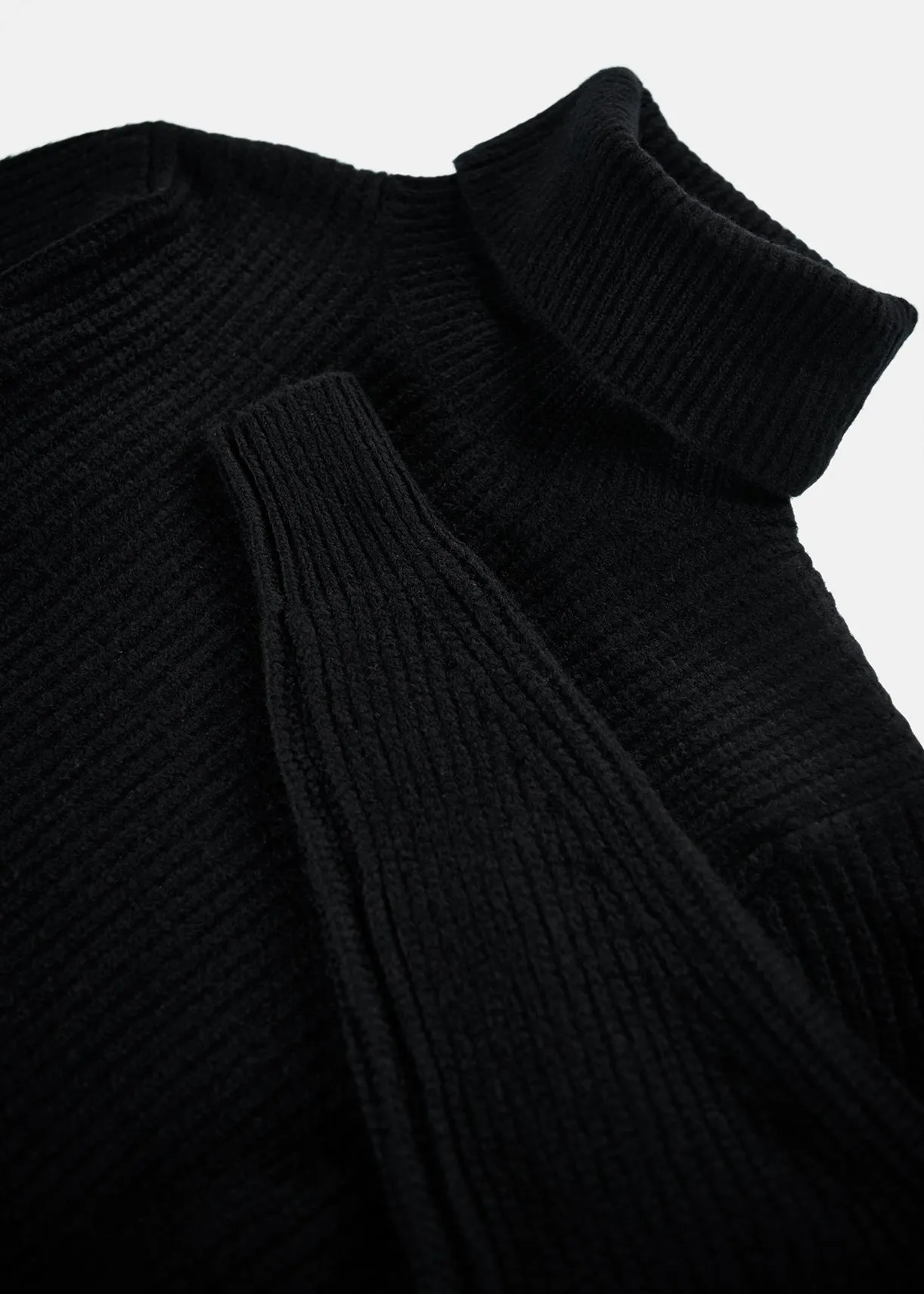 Black ribbed-knit turtleneck sweater