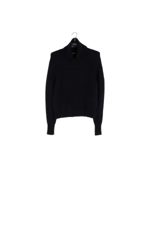 Black ribbed-knit turtleneck sweater