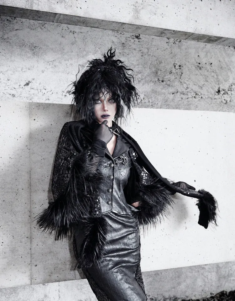 [Blood Supply] Shadow Stalker Gothic Faux Fur Cape Coat PU Leather