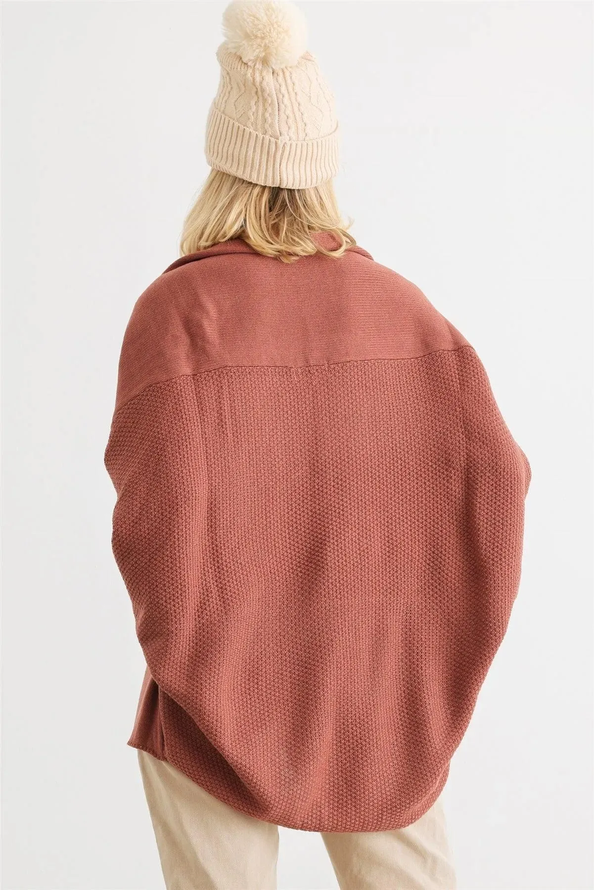 Brick Knit Batwing Sleeve Open Front Cardigan