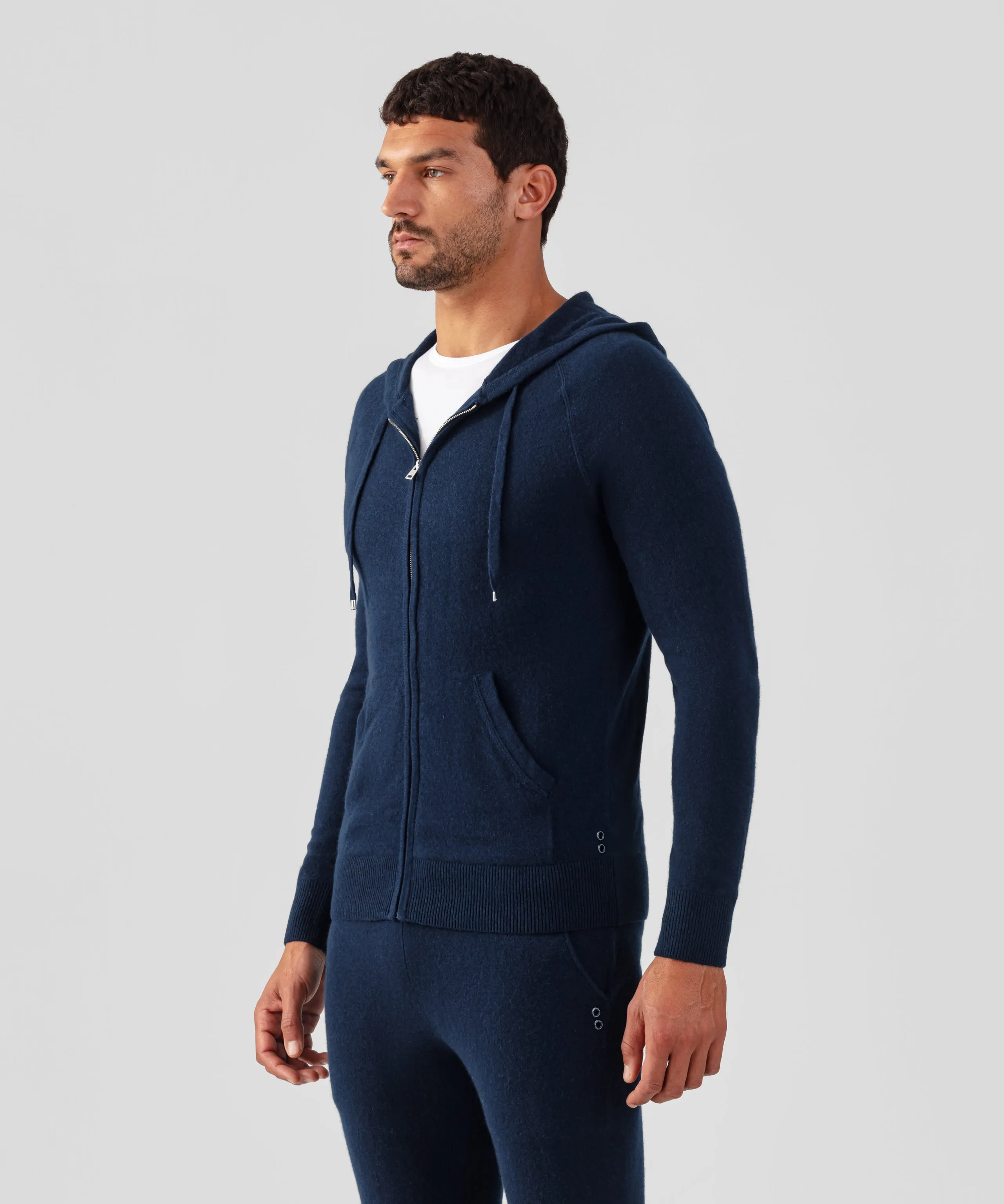 Cashmere Zipped Hoodie: Navy