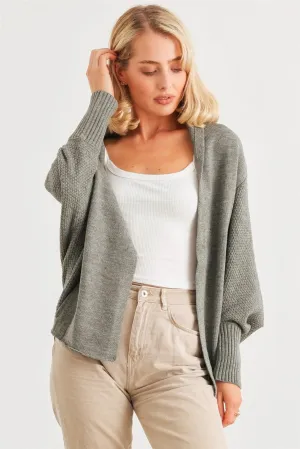 Charcoal Knit Batwing Sleeve Open Front Cardigan