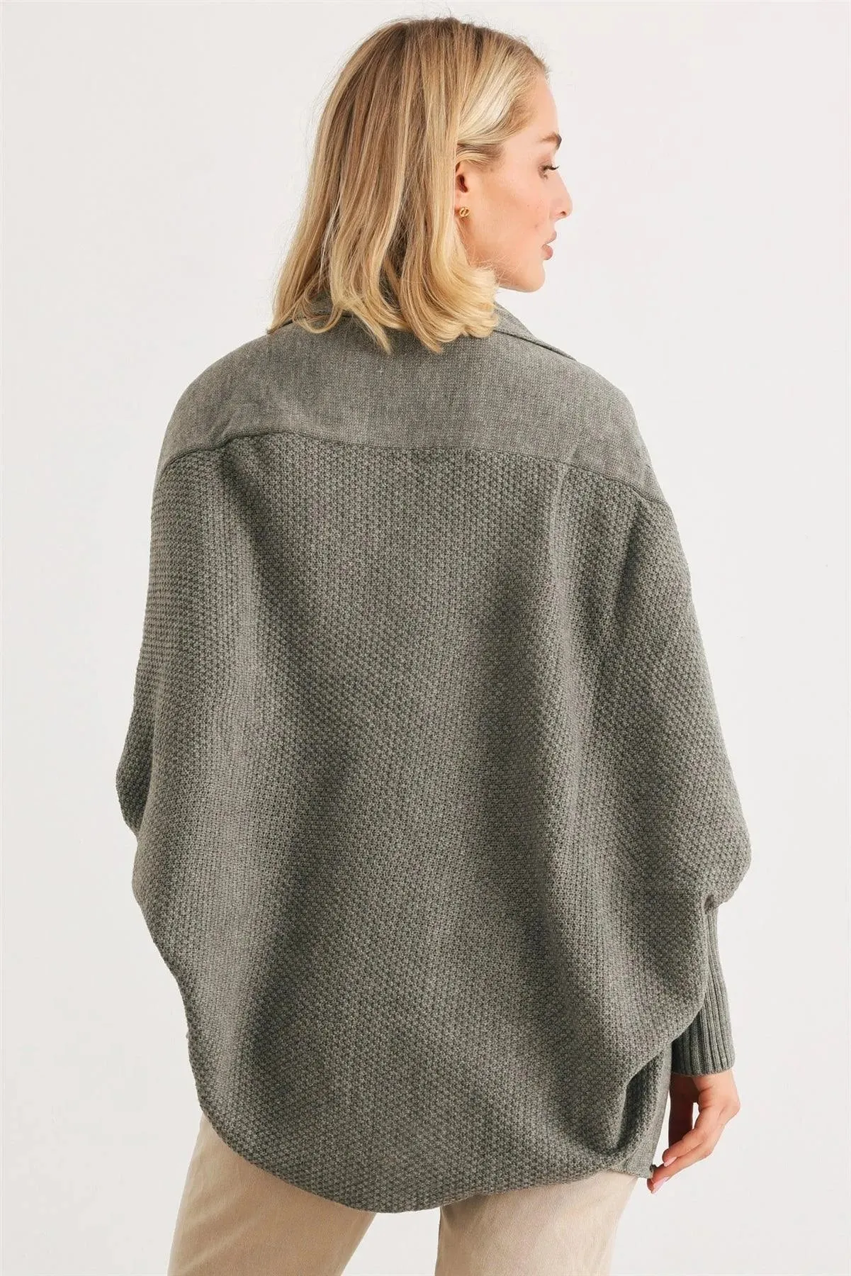 Charcoal Knit Batwing Sleeve Open Front Cardigan