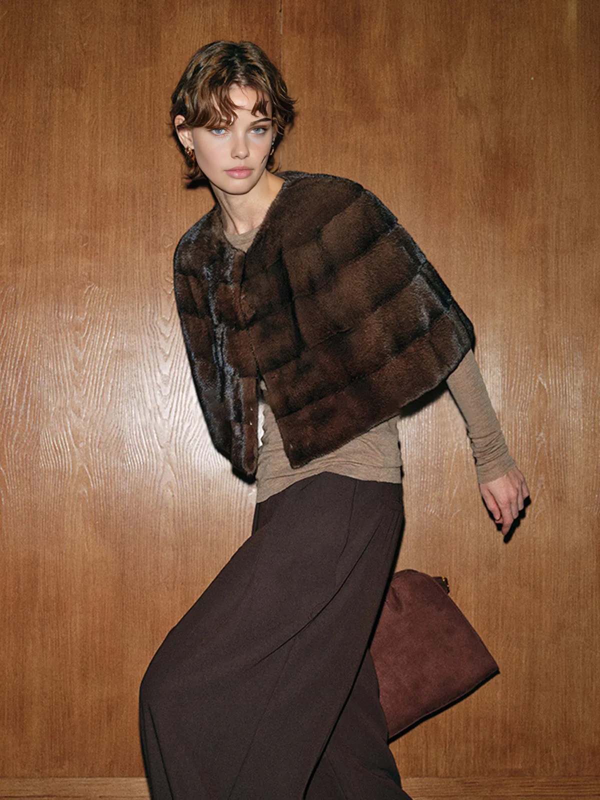 Chicmy-Faux Fur Crop Plaid Cape