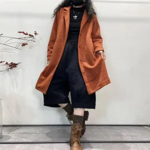 Cotton Hooded Jacket Women ORANGE RETRO LOOSE coat