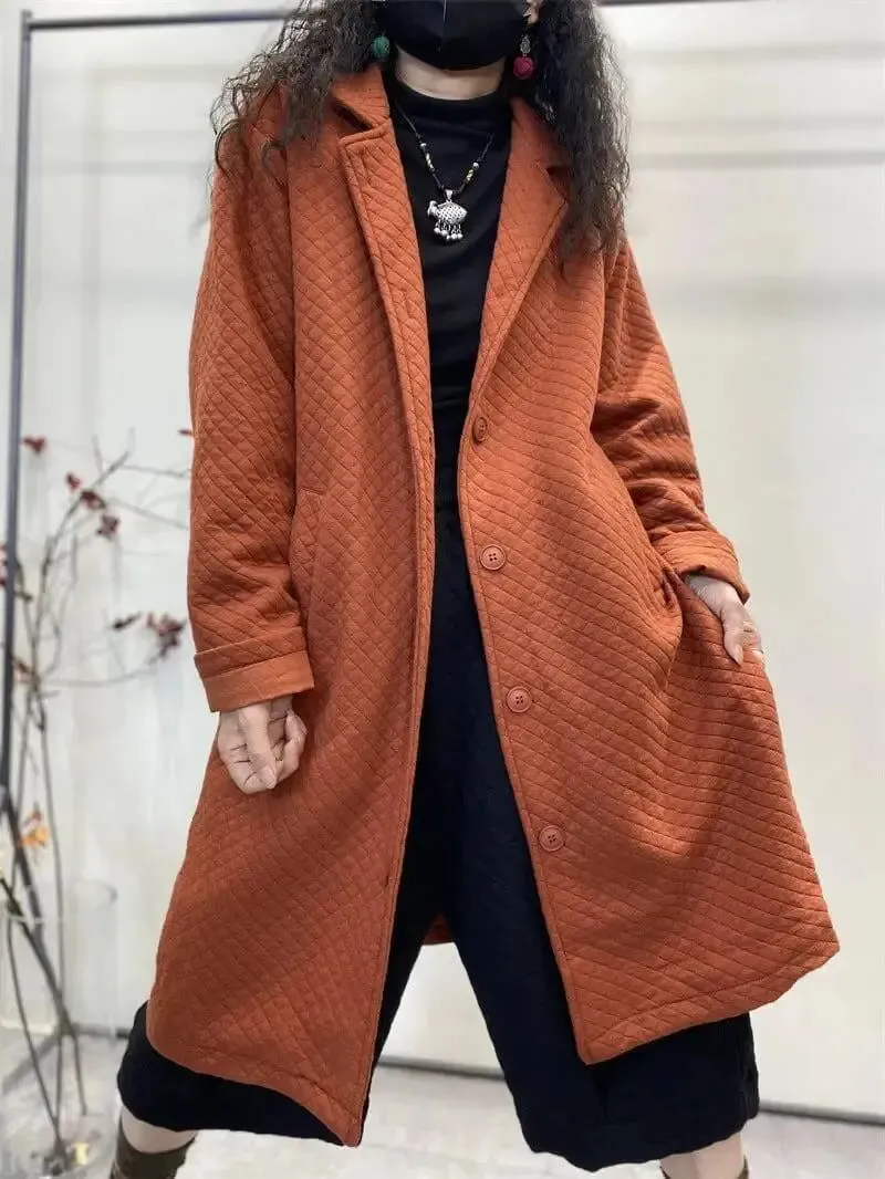 Cotton Hooded Jacket Women ORANGE RETRO LOOSE coat