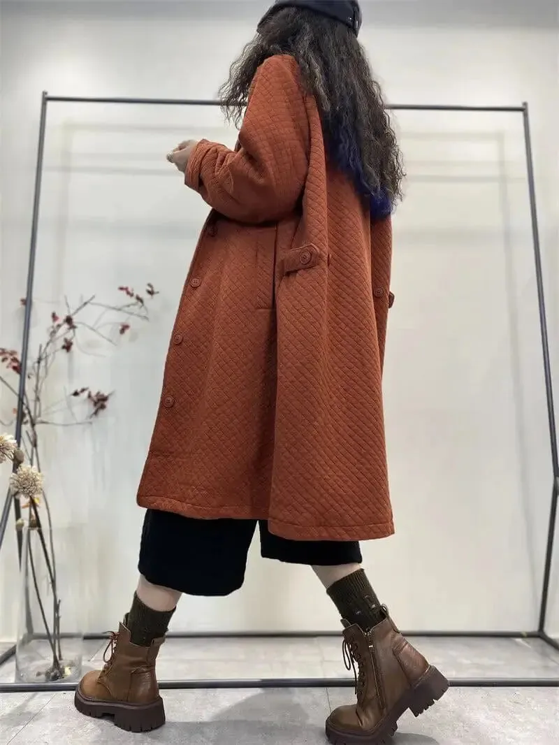 Cotton Hooded Jacket Women ORANGE RETRO LOOSE coat