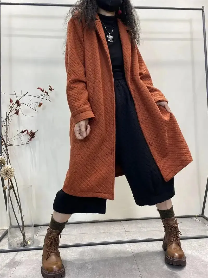 Cotton Hooded Jacket Women ORANGE RETRO LOOSE coat