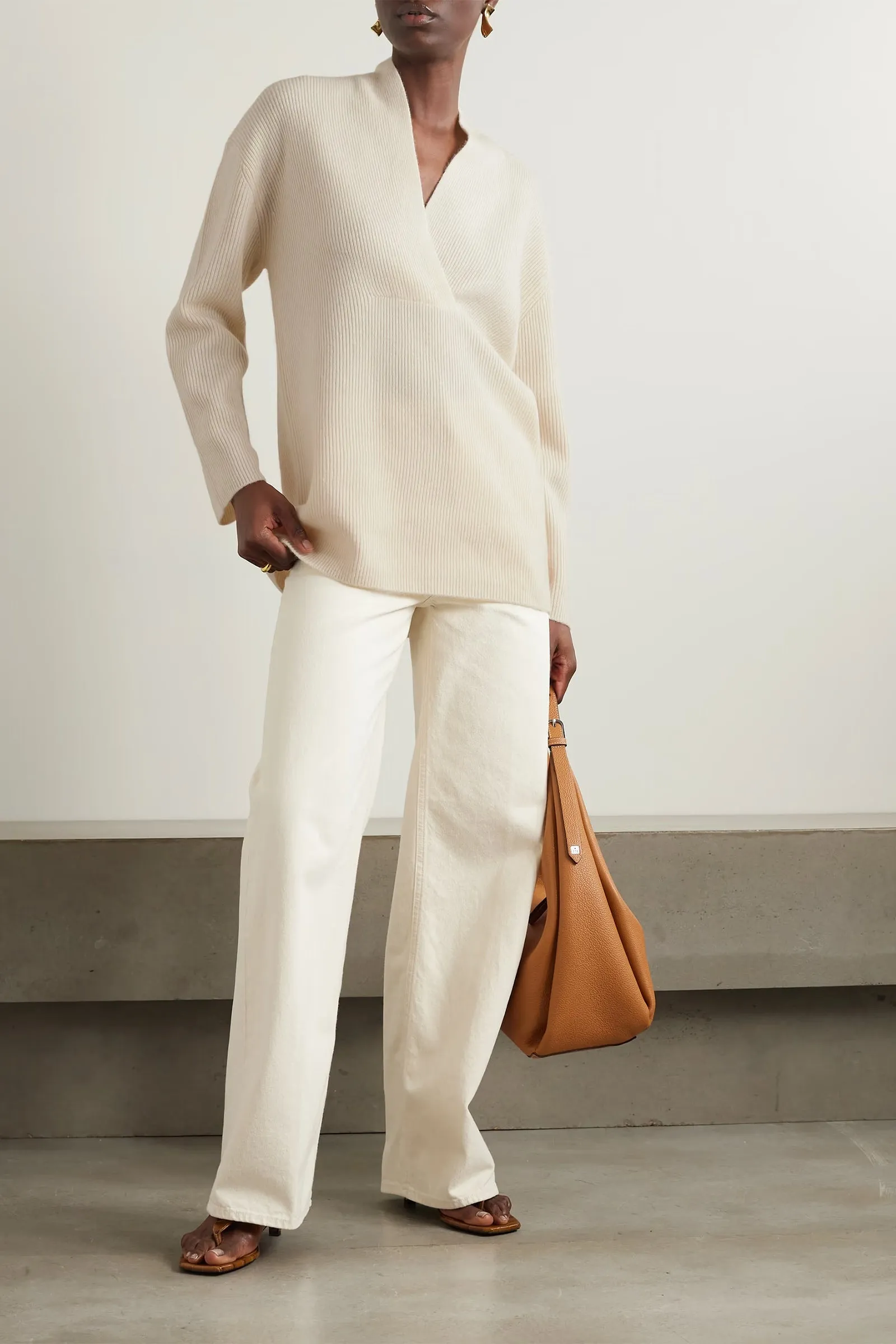 Cream Ribbed Wool And Cashmere-blend Sweater