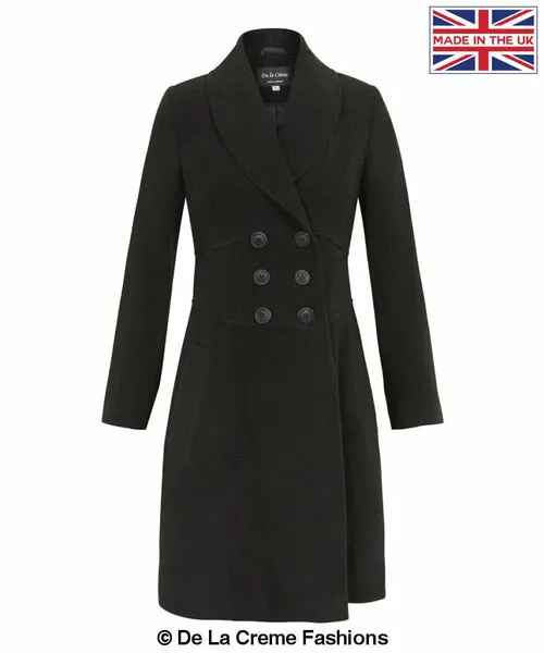 De La Creme - Womens Slim Fit Double Breasted Roll Collared Coat