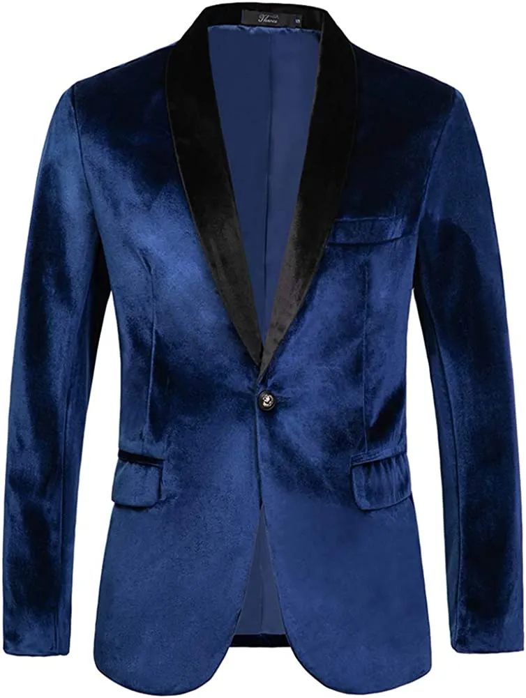 Elegant Blue Velvet Men's Blazer Sport Coat