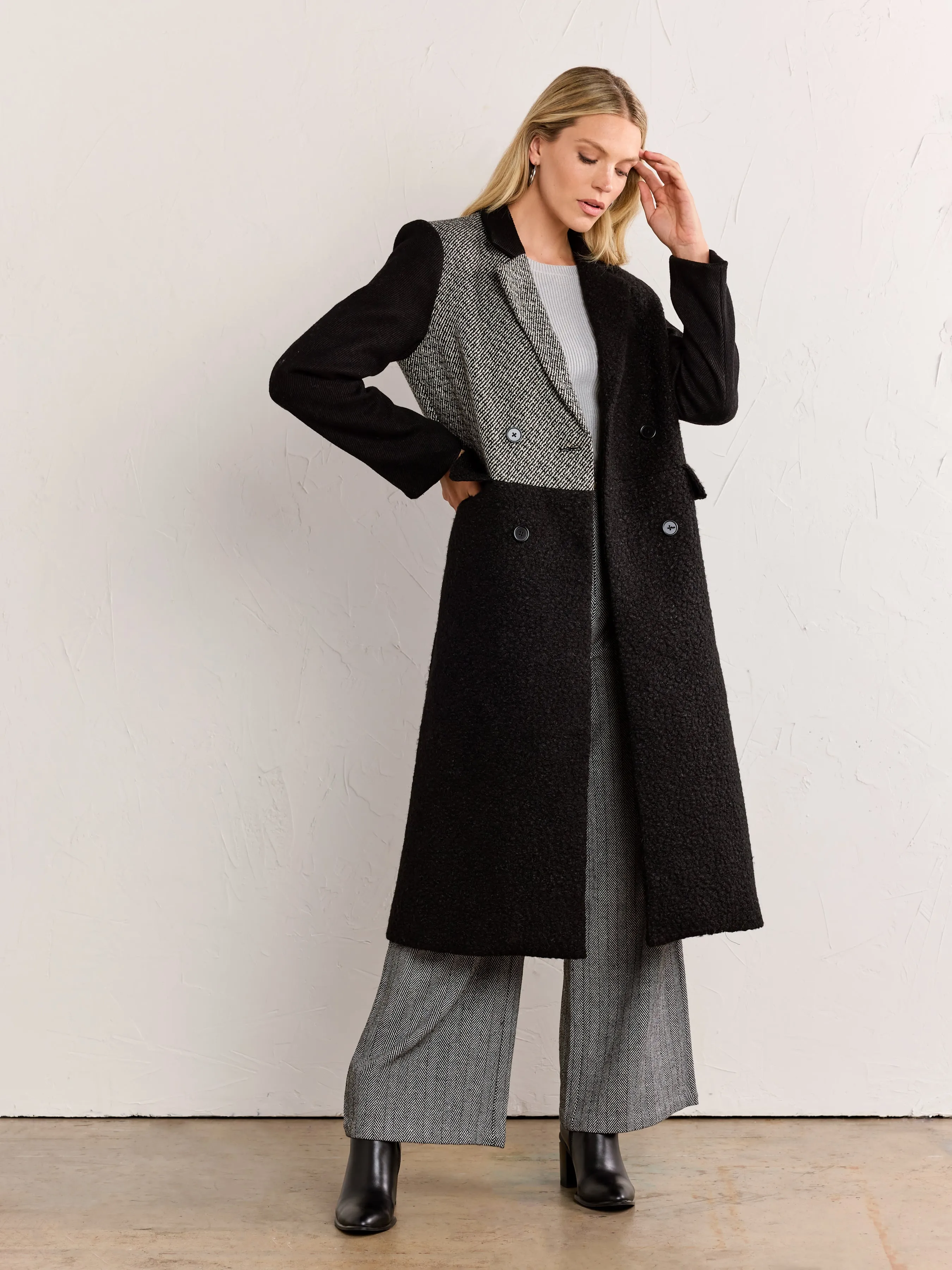 English Factory Double-Breasted Wool Blend Boucle Coat - Brands We Love