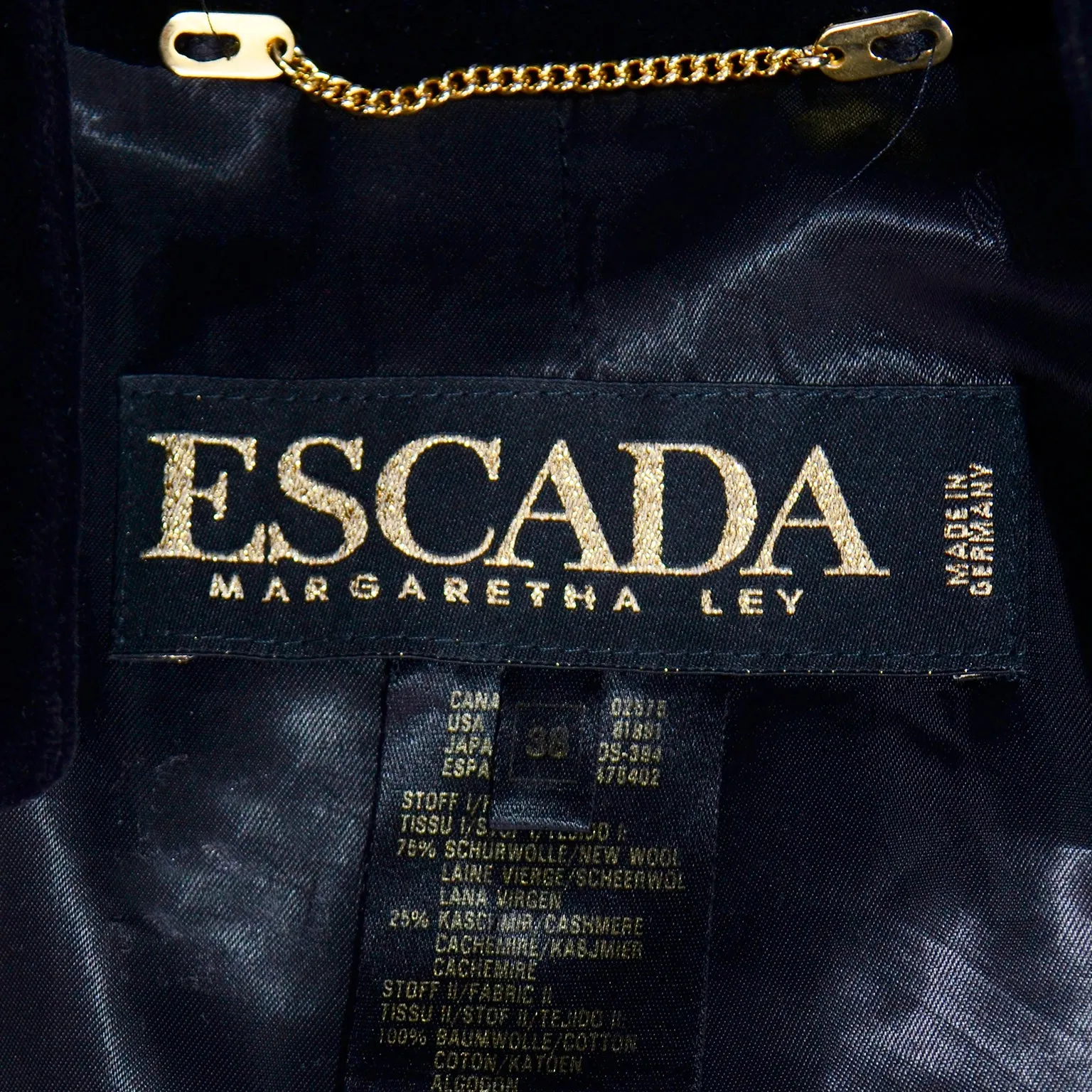 Escada Vintage Blue and Black Cashmere Wool Long Blazer Jacket