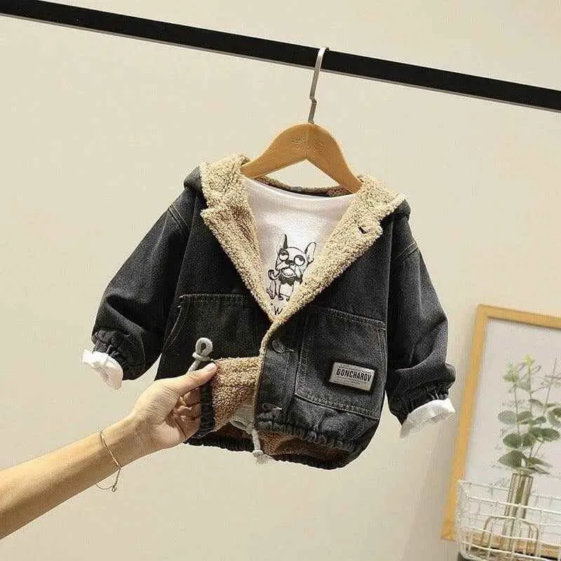 Fashion Simple Boys Thickened Casual Denim Jacket