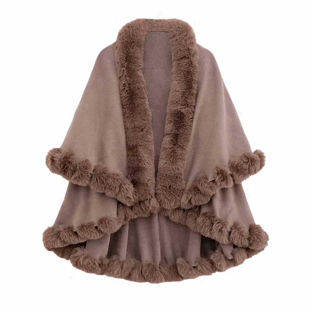 Faux Fox Fur Cardigan Cloak Shawl Wraps Winter Cover Up Shawl Cape Coat