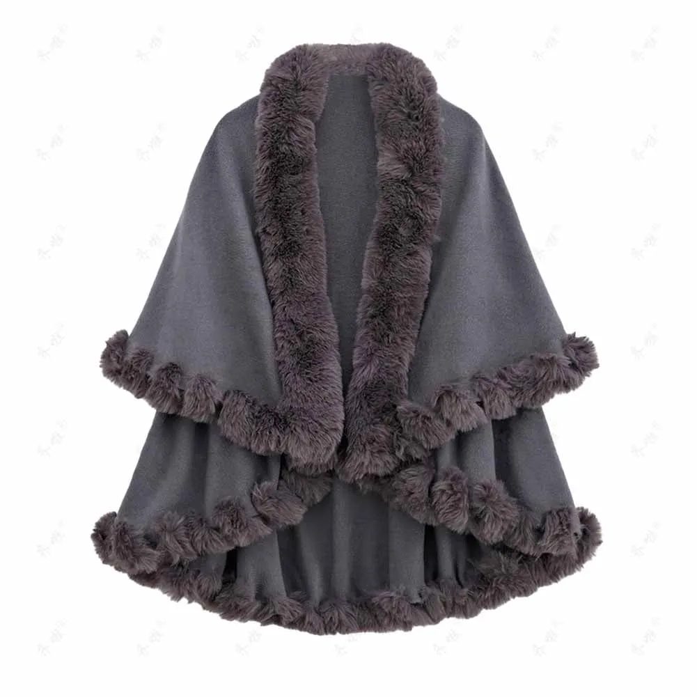 Faux Fox Fur Cardigan Cloak Shawl Wraps Winter Cover Up Shawl Cape Coat