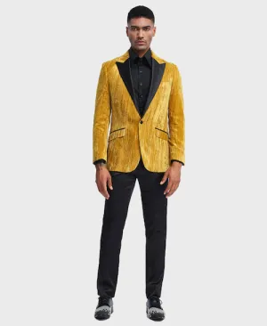 Gold Velvet Textured Blazer