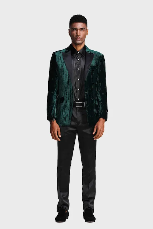 Green Velvet Textured Blazer