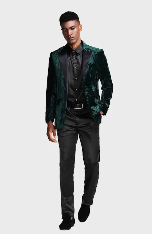 Green Velvet Textured Blazer