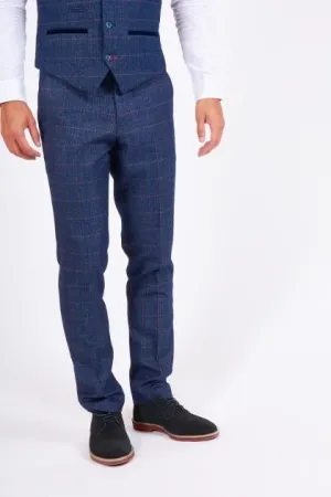 Harry Indigo Check Tweed Trouser | Wedding Wear | Office Wear | Check Trouser