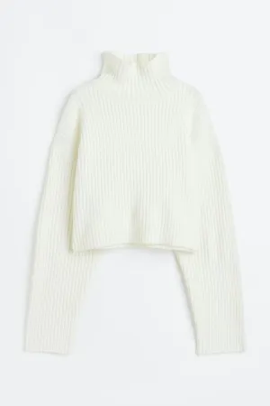 High Neck Ribbed Knit Pullover