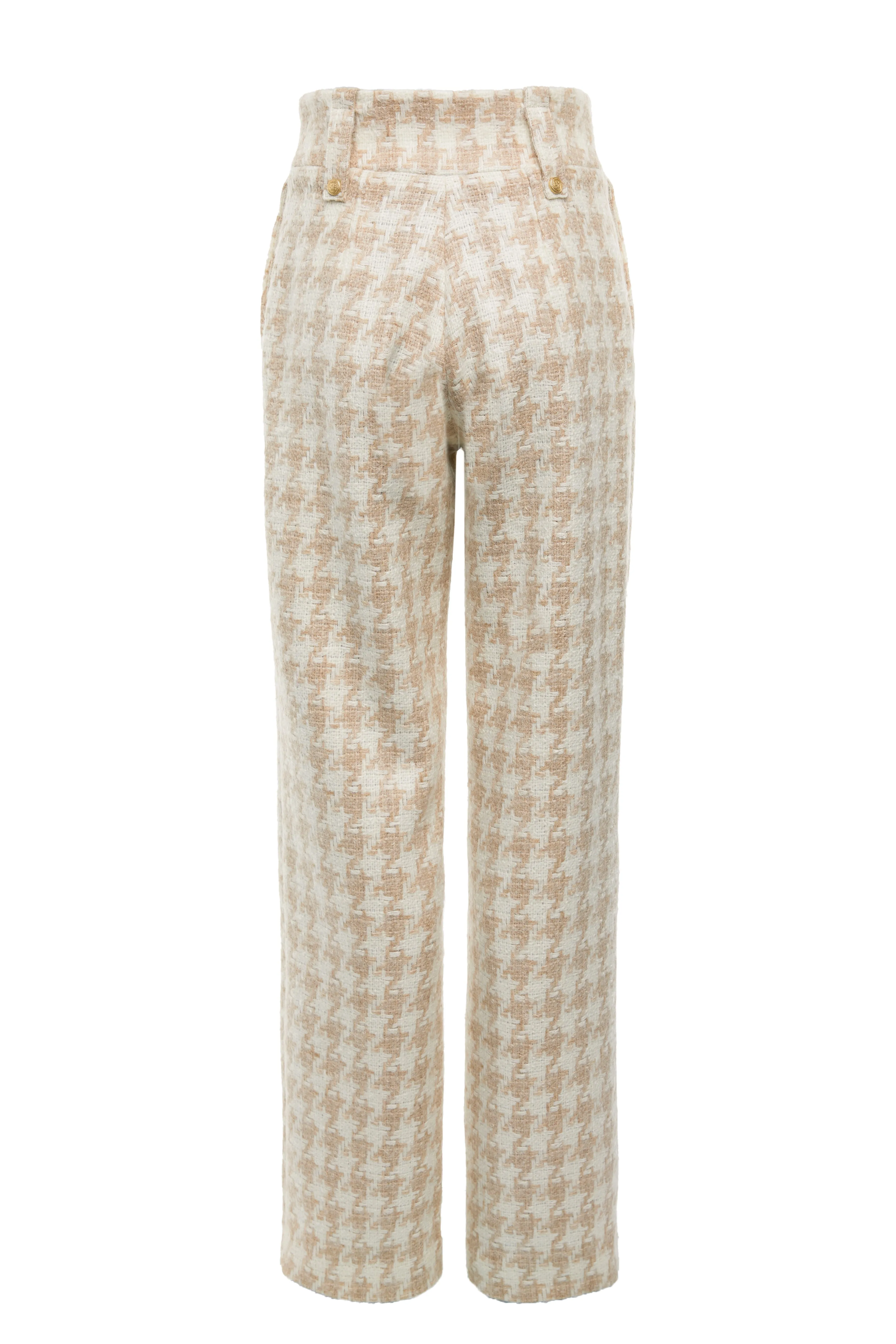 High Waisted Straight Trouser (Camel Houndstooth)