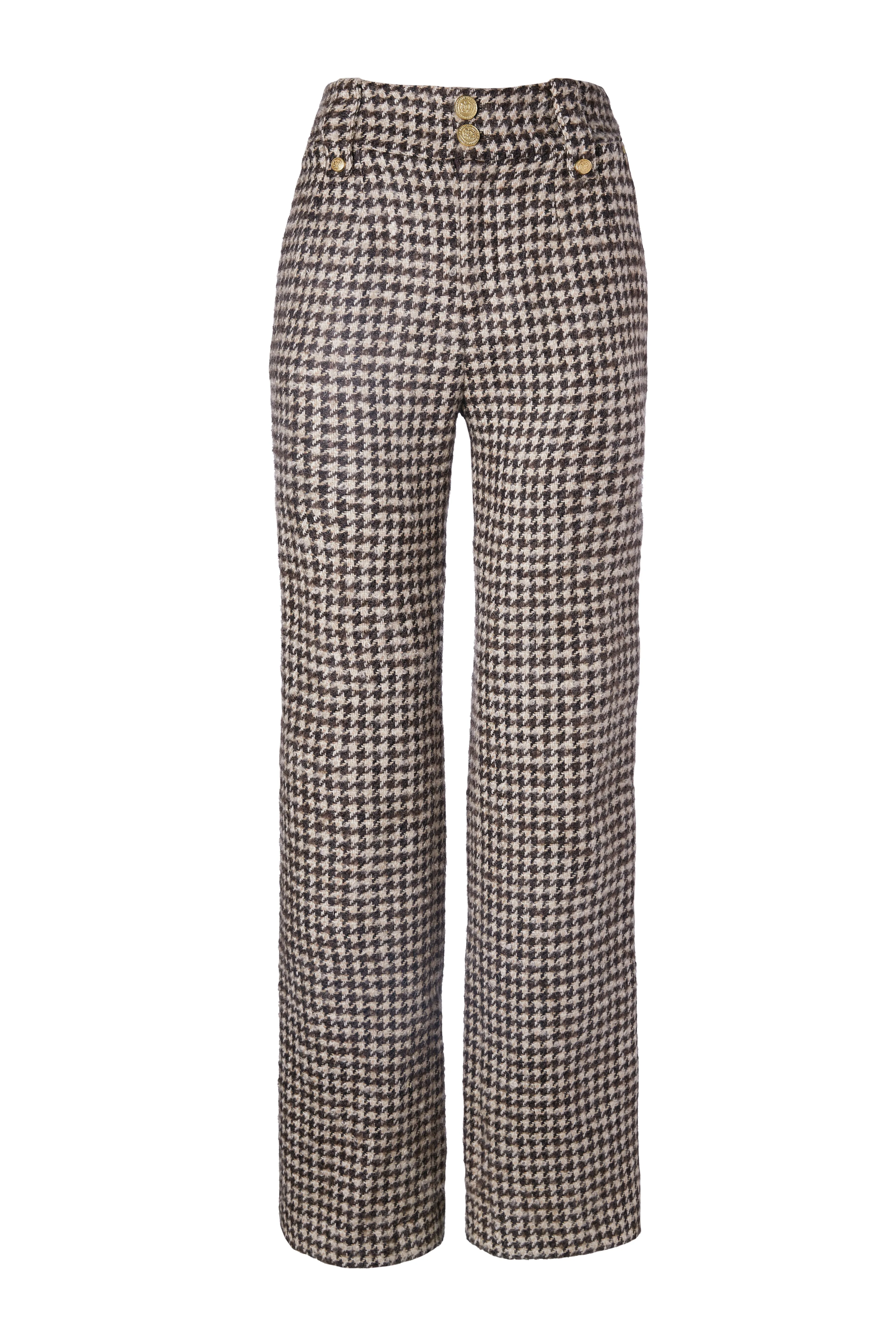 High Waisted Straight Trouser (Coffee Houndstooth)