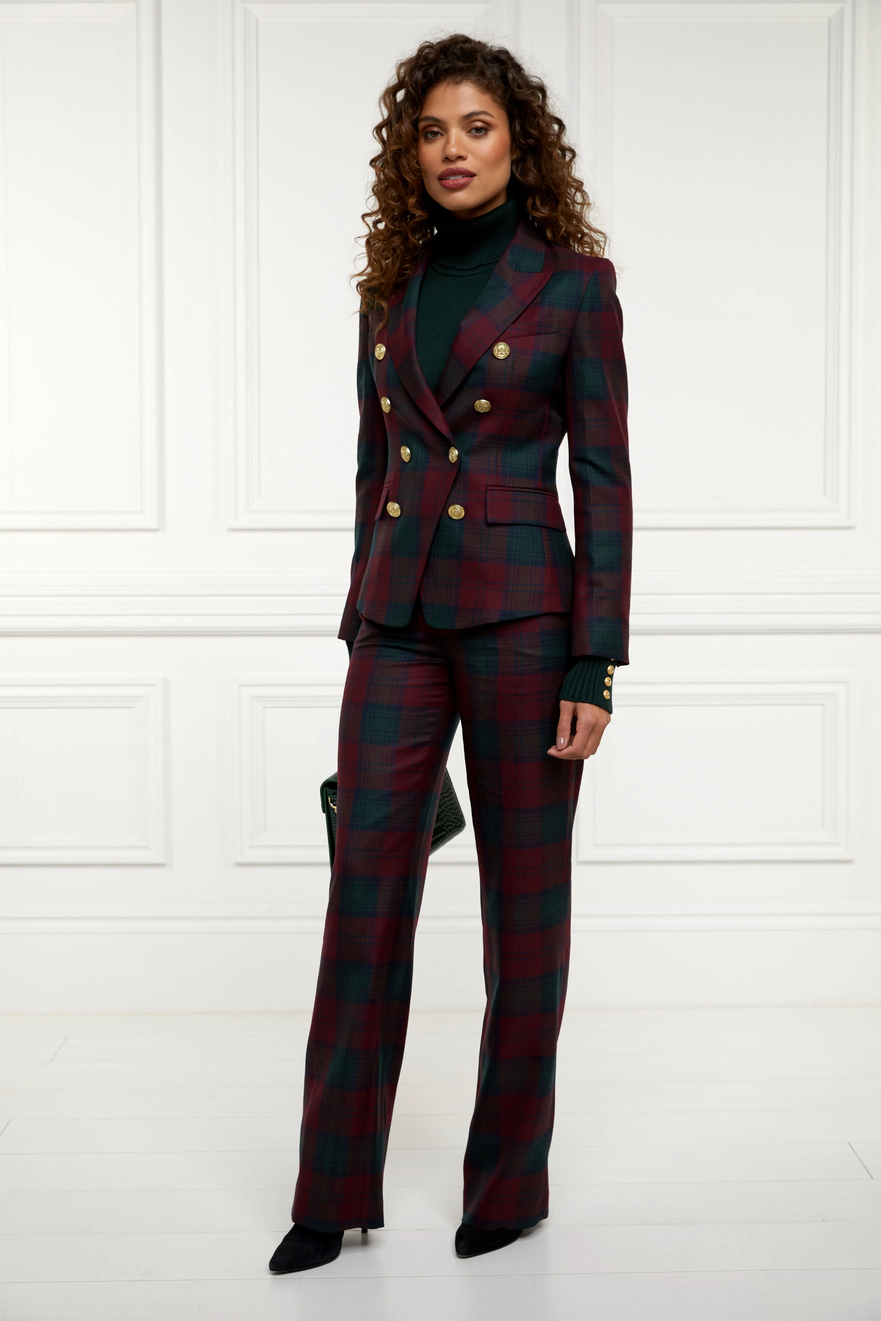 High Waisted Straight Trouser (Mulberry Tartan)