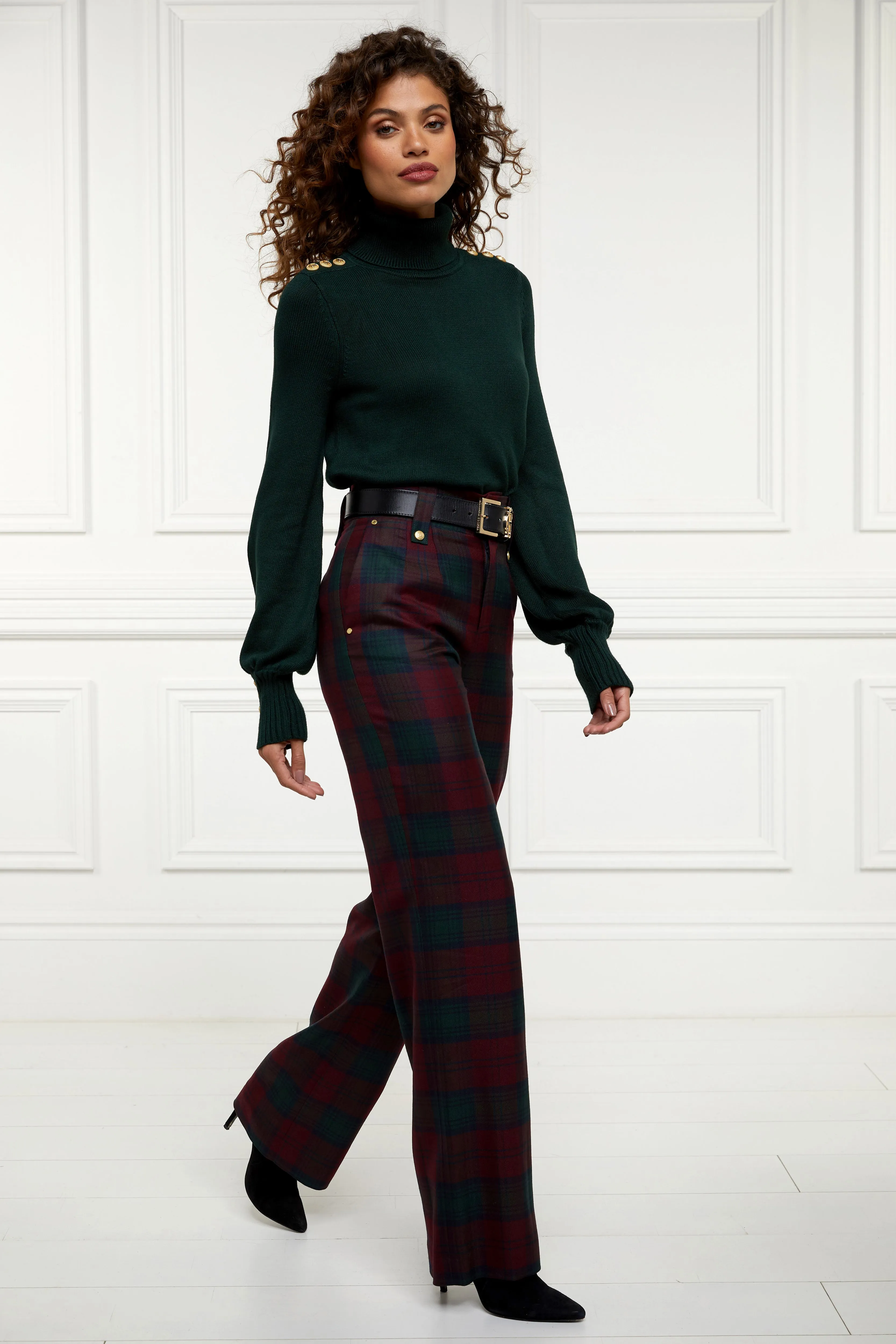 High Waisted Straight Trouser (Mulberry Tartan)