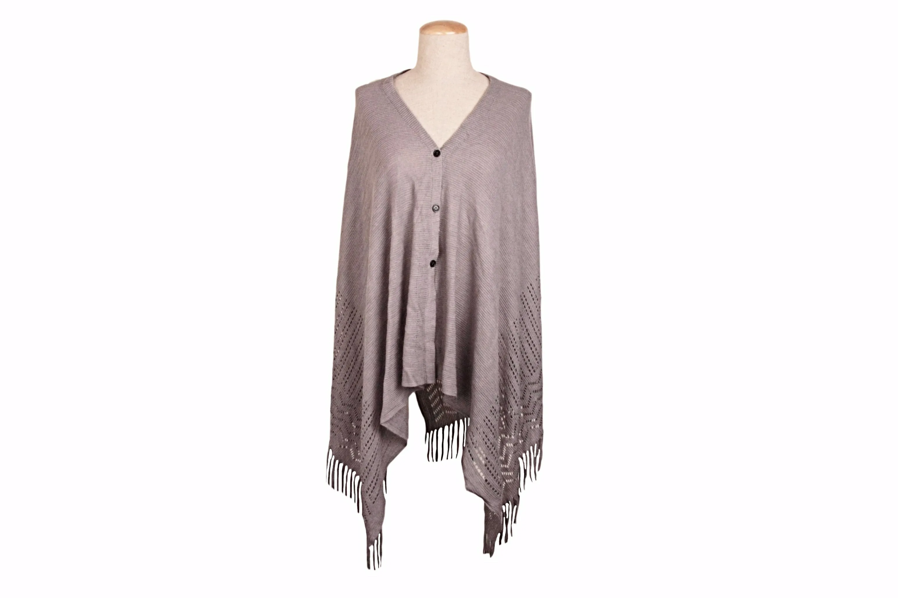 Hollow Knitted Button PonThrow (Poncho   Throw)