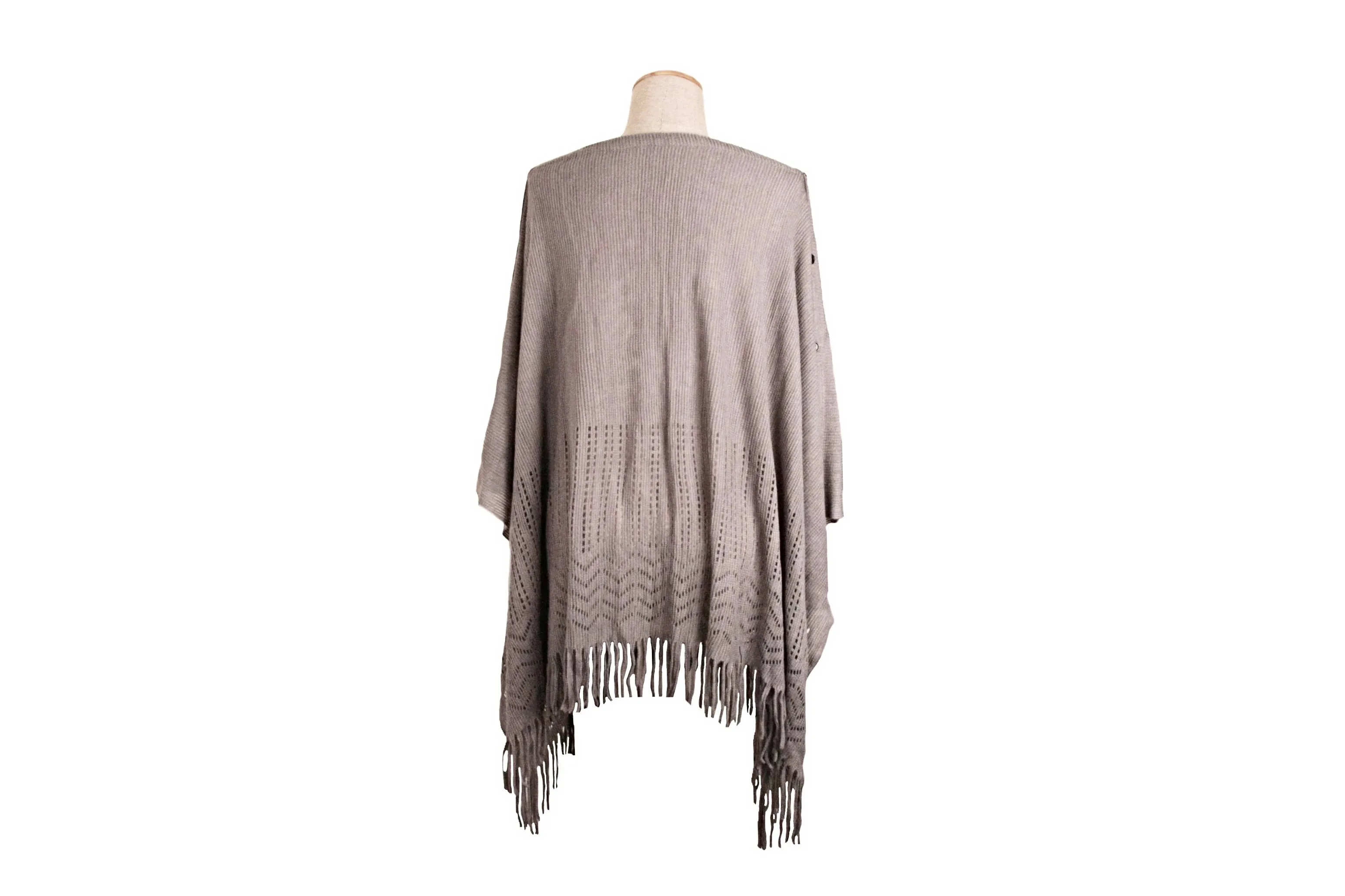 Hollow Knitted Button PonThrow (Poncho   Throw)