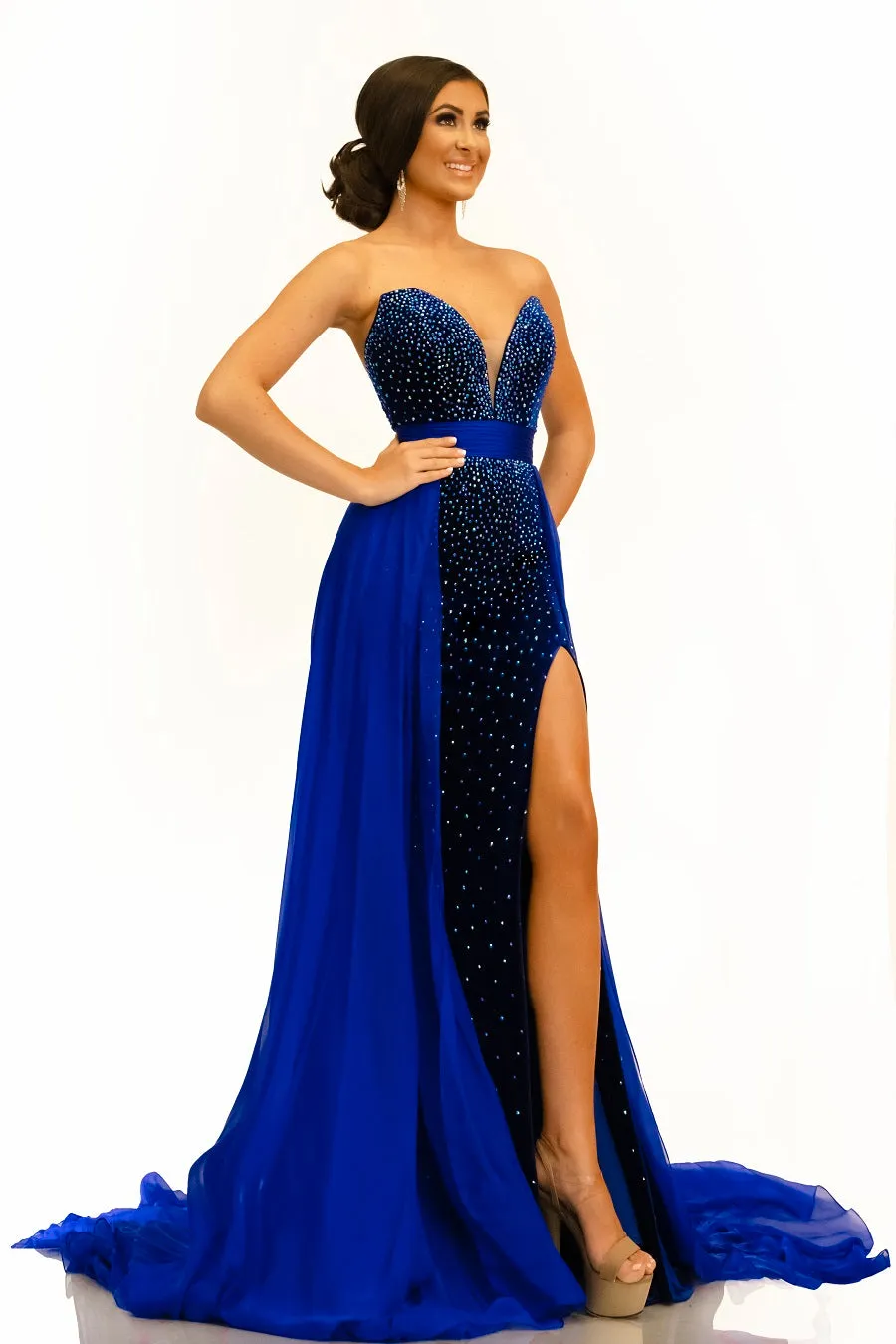 Johnathan Kayne 2306 Long Prom Evening Pageant Dress Strapless Embellished Velvet Overskirt Formal