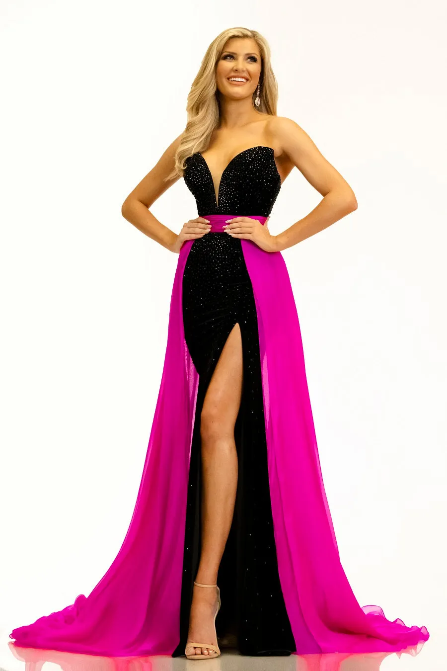 Johnathan Kayne 2306 Long Prom Evening Pageant Dress Strapless Embellished Velvet Overskirt Formal