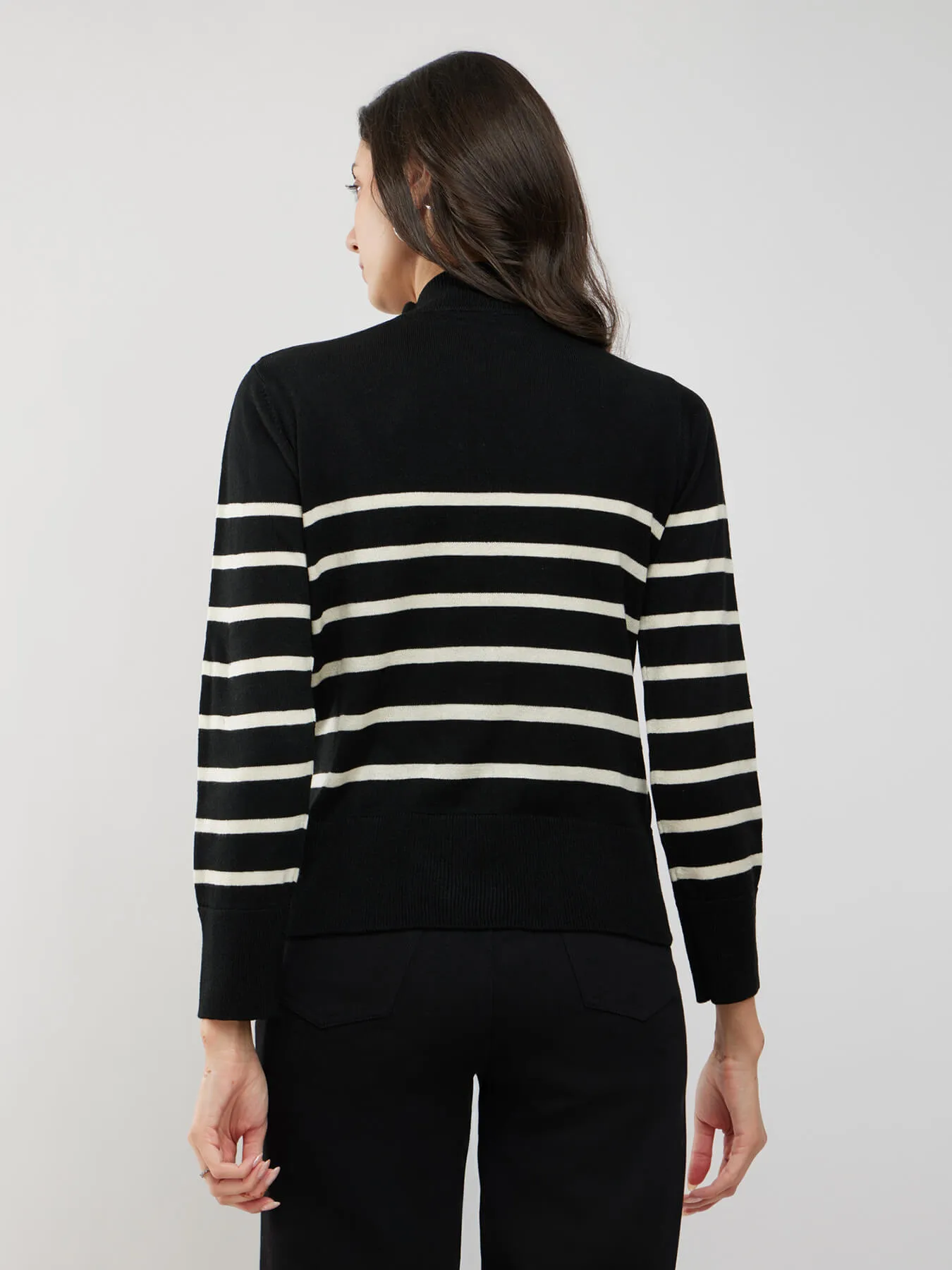 LivSoft High Neck Striped Sweater - Black