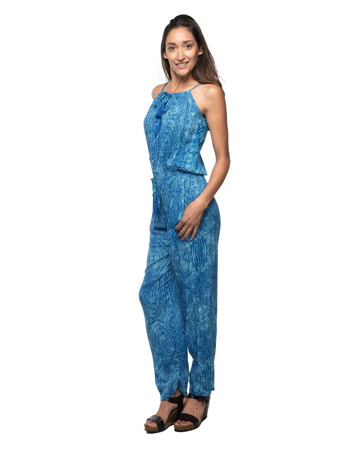 Long Printed Resort Plumeria Jumpsuit