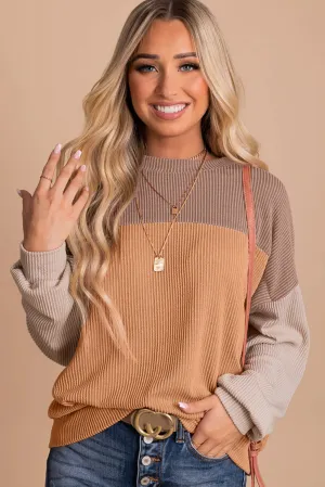 Long Sleeve Crew Neck Color Block Sweater