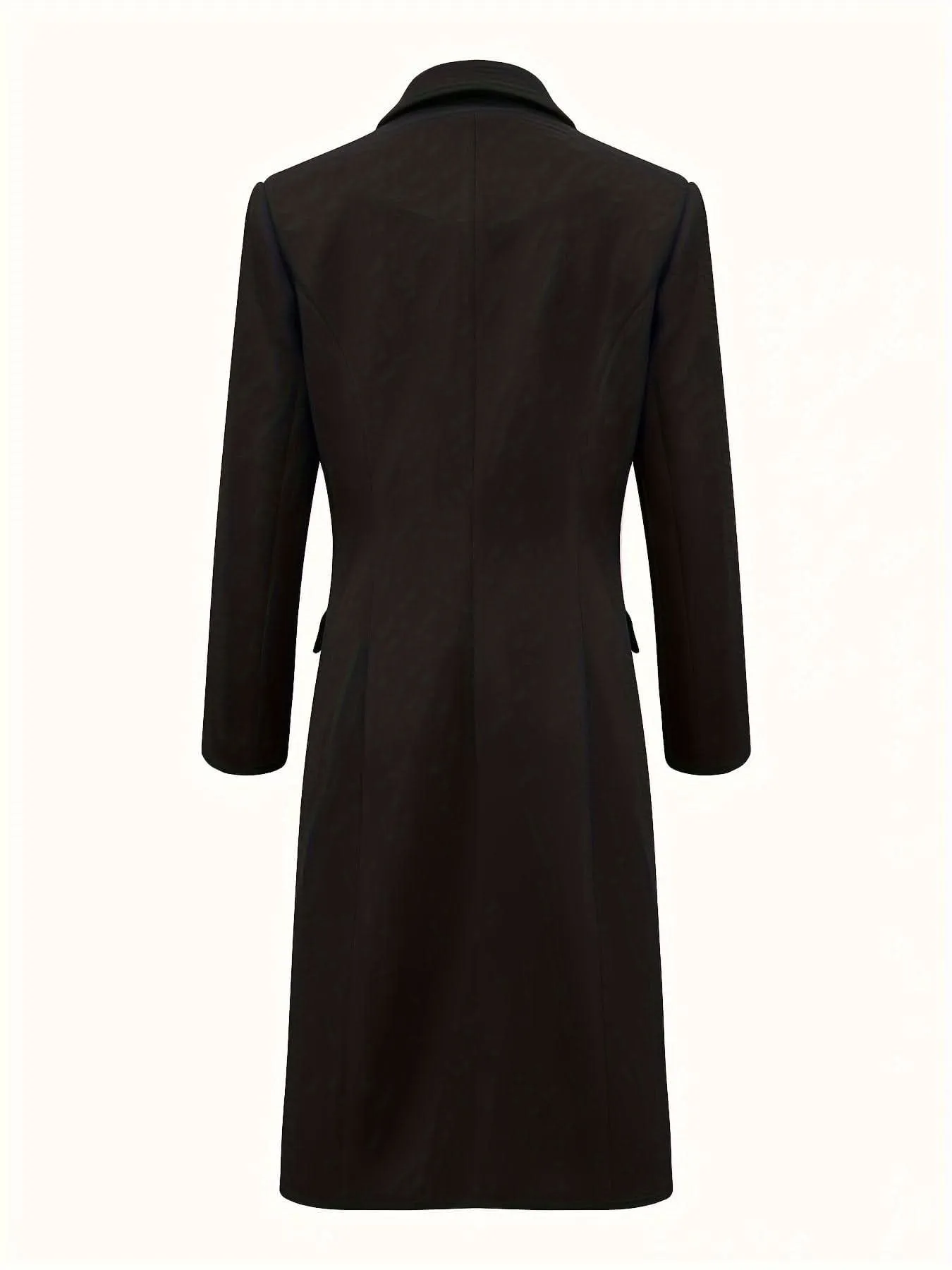 Long Sleeve Elegant Double-Breasted Notched Collar Coat - Timeless & Sophisticated Solid Design