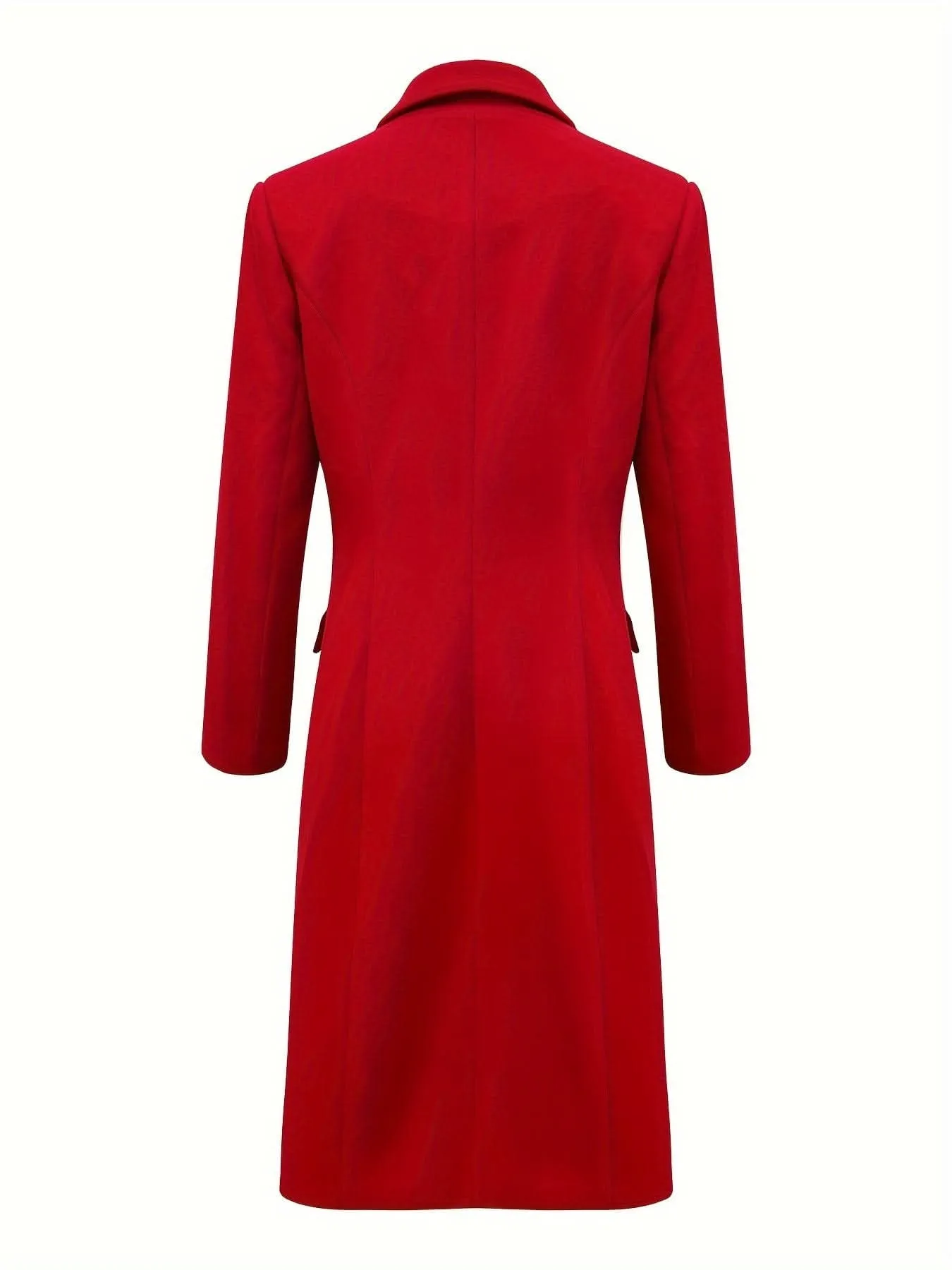 Long Sleeve Elegant Double-Breasted Notched Collar Coat - Timeless & Sophisticated Solid Design