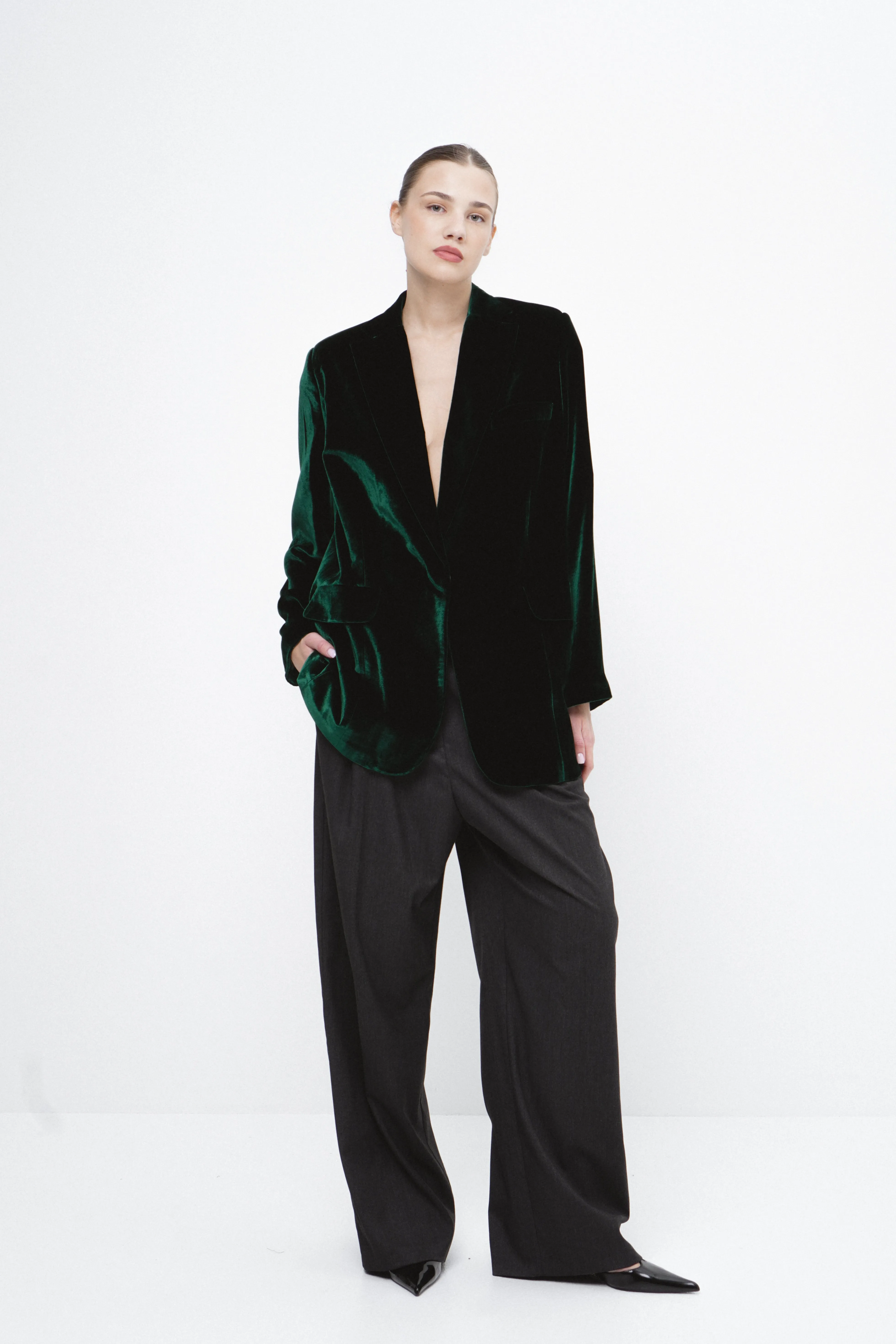 MADAGASCAR feather-trimmed silk-blend velvet blazer