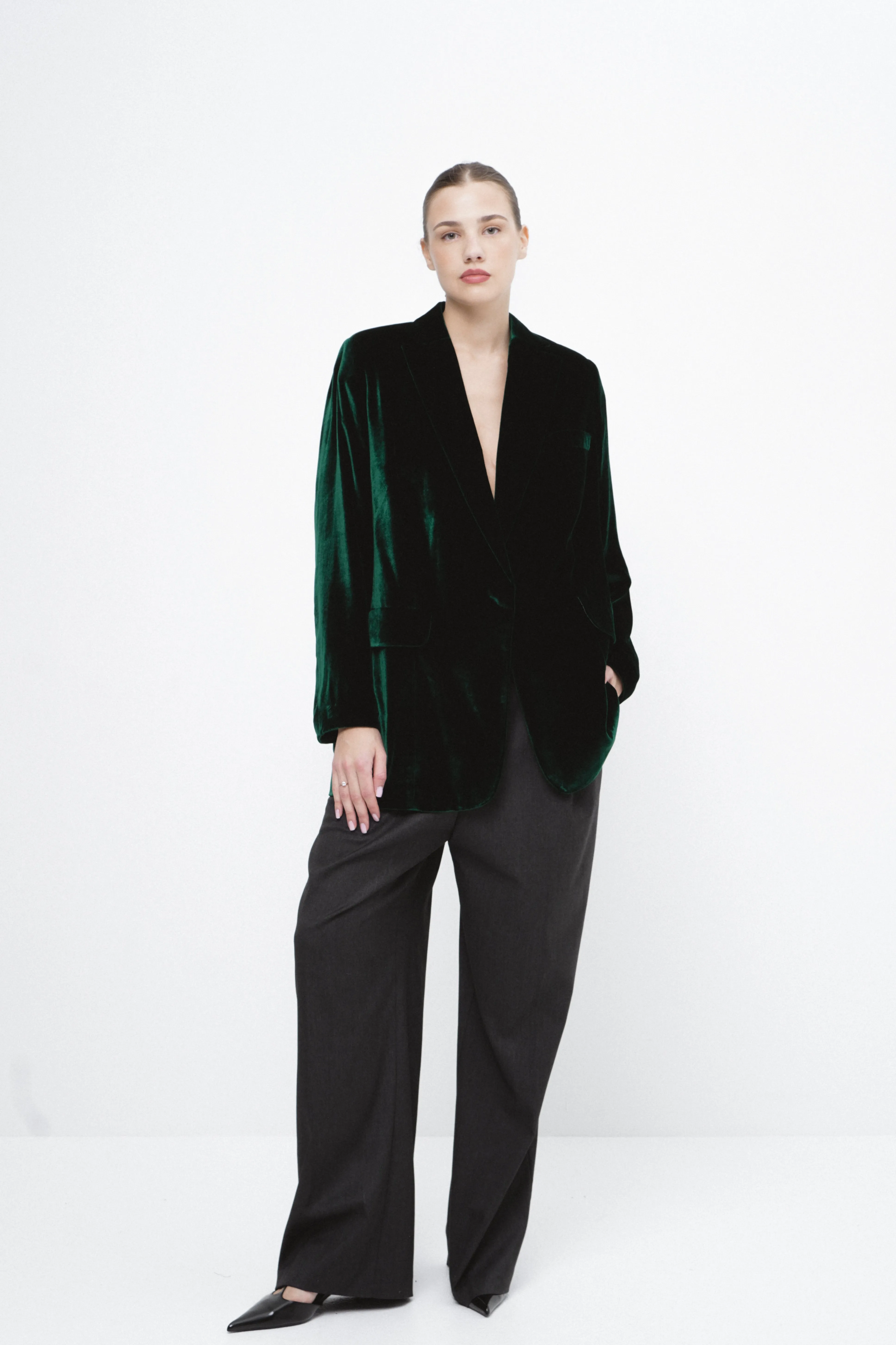 MADAGASCAR feather-trimmed silk-blend velvet blazer