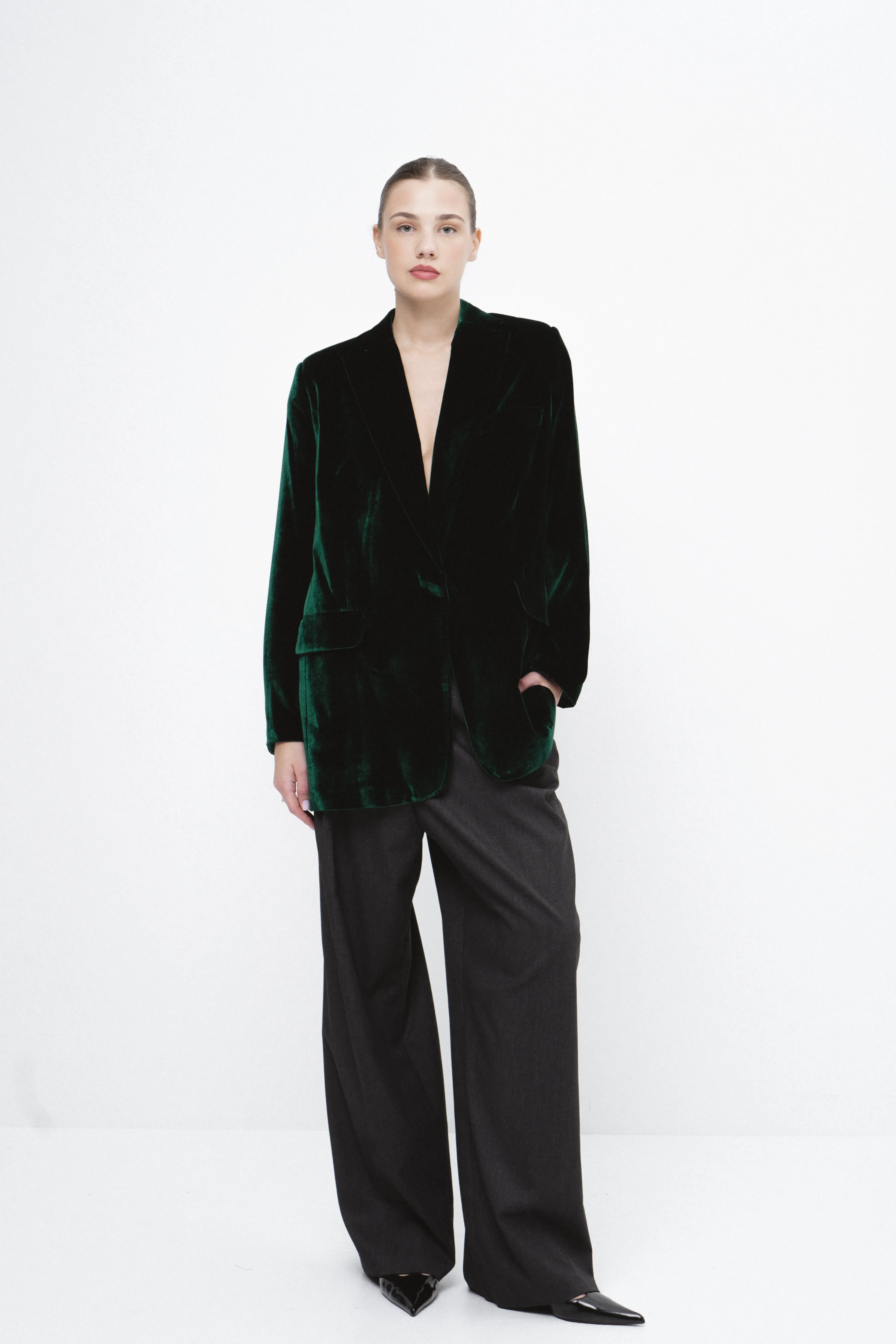 MADAGASCAR feather-trimmed silk-blend velvet blazer