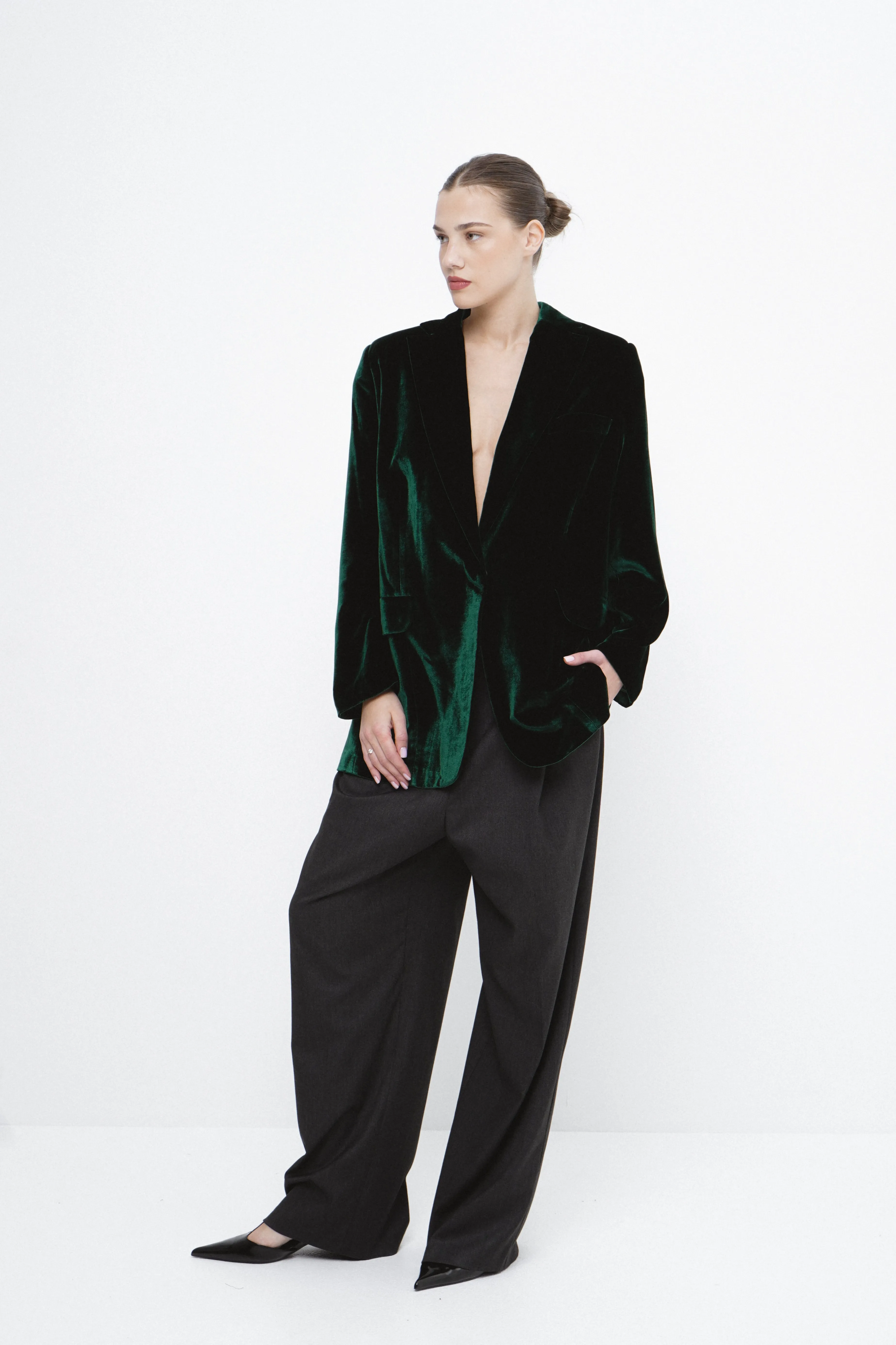 MADAGASCAR feather-trimmed silk-blend velvet blazer