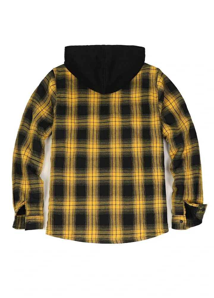 Men's Matching Family Yellow Plaid Flannel Hooded Jacket