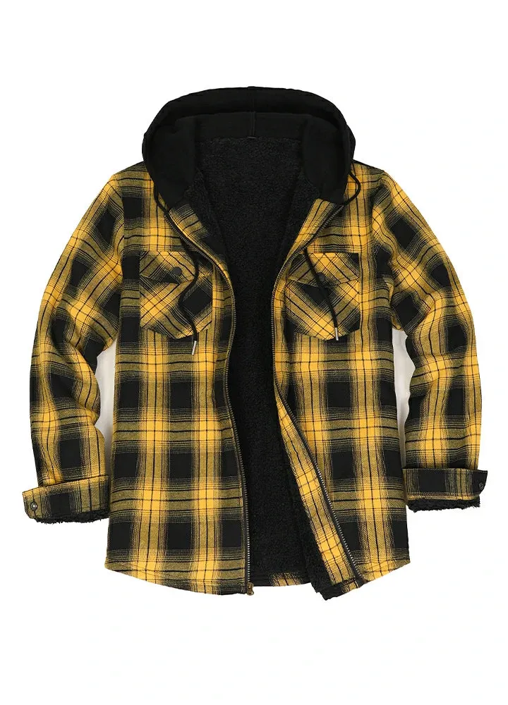 Men's Matching Family Yellow Plaid Flannel Hooded Jacket